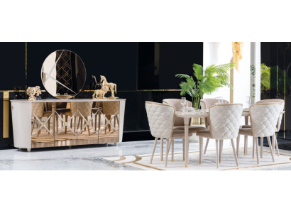 Eetkamer Set Groep Garnituur Tafel nieuw Eettafel 6x Stoelen Dressoir Spiegel 9-delig