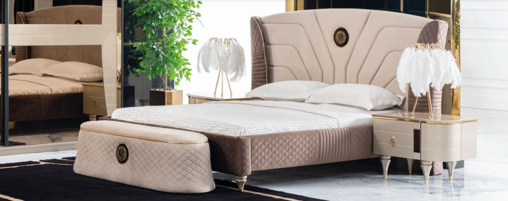 Luxe set slaapkamer bed nachtkastje commode kruk set ensemble nieuw 5-delig.