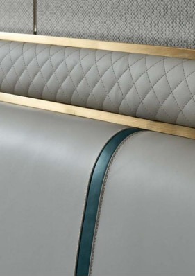 Bed Slaapkamer Beige Tweepersoonsbed Lederen bed Modern Design Meubels Hout