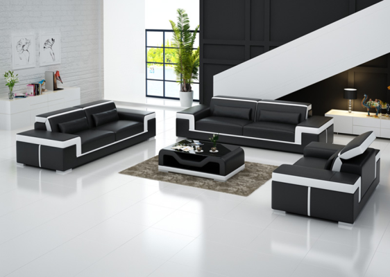 Luxe bankstel woonkamer 3+2 set stel leer gestoffeerde bankstellen
