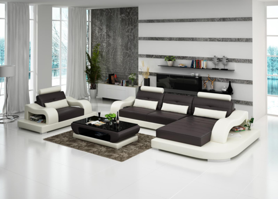Woonlandschap hoekbank L-vorm fauteuil set lederen bank 2-delig.