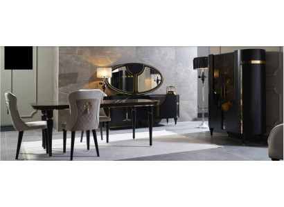 Tafelset garnituur eettafel 4 stoelen luxe stijl meubels stoelgroep commode 8-delig