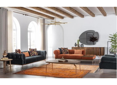 Sofaset 3-zitsbank Bankstel Banken Stof geluidsinstallatie Blauw Oranje Stoel
