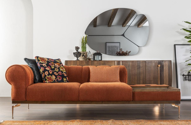 Sofaset 3-zitsbank Bankstel Banken Stof geluidsinstallatie Blauw Oranje Stoel