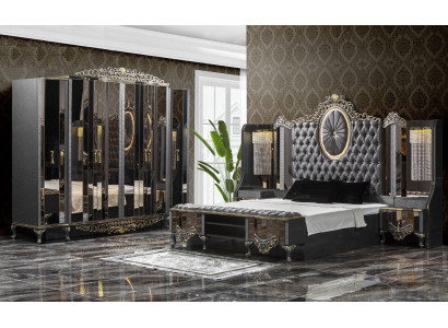 Garnituur Slaapkamer Dubbel Luxe Bed Klassiek Zwart Set 4-delig