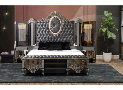 Slaapkamer garnituur dubbel luxe bed klassiek zwart set 3-delig.