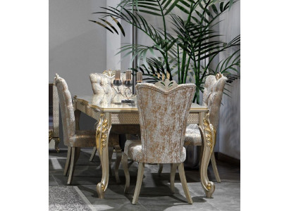Eethoek Luxe eetset Eetkamer Eettafel Stoelen Beige Set Hout 5-delig