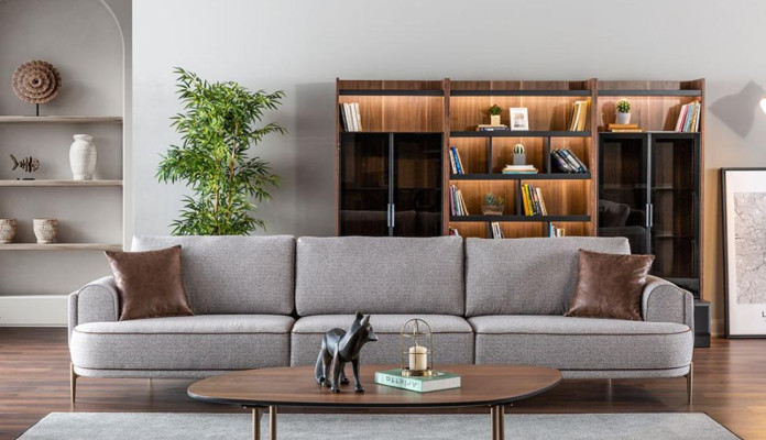 Grijze bekleding 3+2 zits set woonkamer-design salontafel luxe meubels