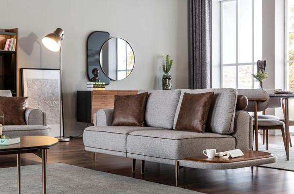 Grijze bekleding 3+2 zits set woonkamer-design salontafel luxe meubels