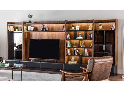 Wandmeubel tv meubel wandkasten woonkamer vitrine Modern Hout Bruin