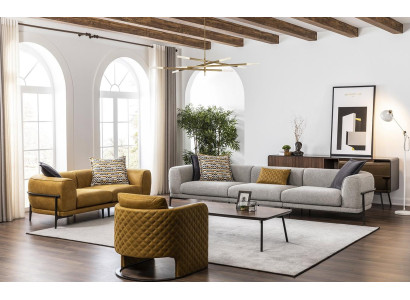 Sofaset banken kunstleer bank 321-zits modern geel fauteuil set