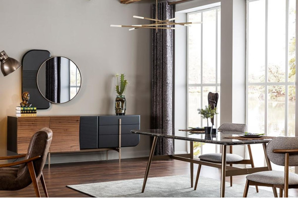 Eettafel Eetkamerset Eetkamerstoelen Eethoek Set 5-delig Marmer Zwart