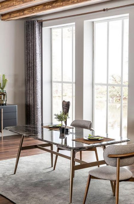 Eettafel Eethoek Eetkamerstoelen Dressoir Set 7-delig Marmer Zwart