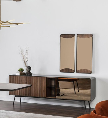 Sideboard commode dressoir spiegel hout modern bruin set meubels