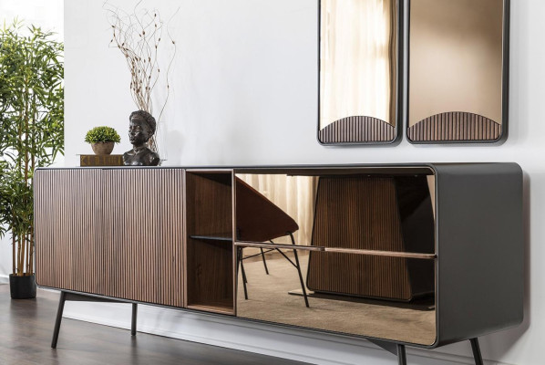 Sideboard commode dressoir spiegel hout modern bruin set meubels