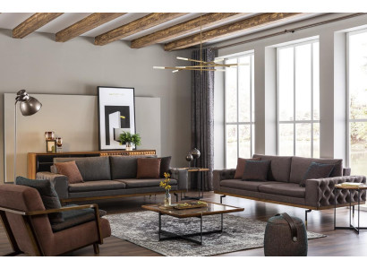 Groep bankstel 3-zits stoffen bank banken stof fauteuil grijs