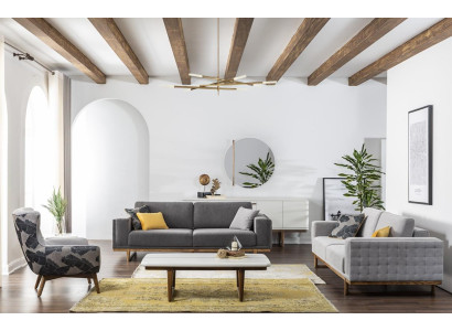 Sofa set 3-zits stoffen bank bank banken stof fauteuil grijs modern