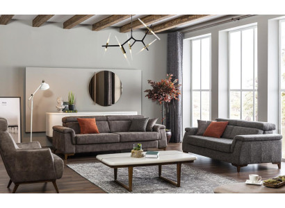 Sofagroep 3-zits stoffen bank bank stof fauteuil grijs slaapfunctie
