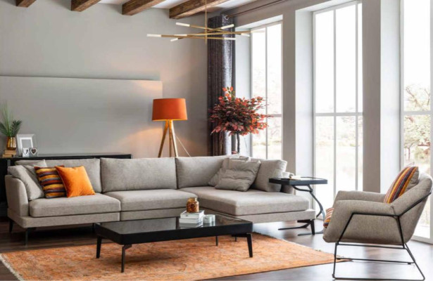 Stoffen hoekbank L-vorm bank Bankstellen Grijs Stof Woonkamer Modern Hoek