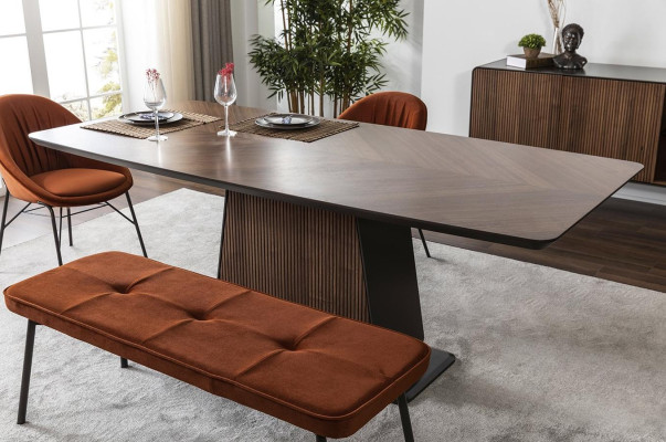 Eethoek Eethoek Eetkamer Eettafel Stoelen Bank 8-delig Bruin Oranje