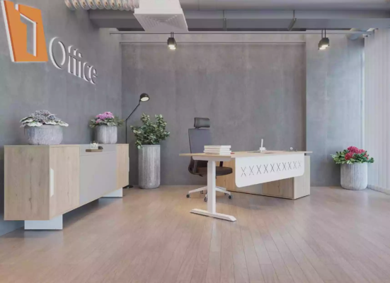 Hoekbureau dressoir thuiskantoor modern hout kantoorinrichting