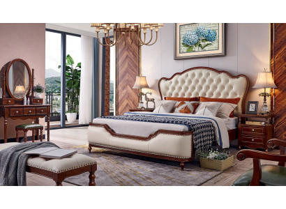 Bed 2x Nightstands Dressing table Bench Bedroom Luxury Wood 6-piece set.
