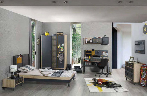 Jeugdkinderkamer nachtkastje kast modern slaapkamer ladekast tafel 5-delig.