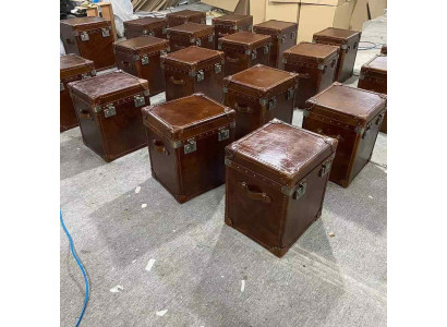 Bijzettafel Vintage Lederen Kubus Kist Salontafel Bank Woonkamertafel Koffer