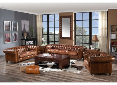 Design Club Lounge 4-zits bank Leren bank Driezitter Vintage Leder Chesterfield