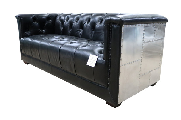 Sofa Chesterfield 3-zits Vintage Vliegtuig Echt lederen Aluminium Sofa's