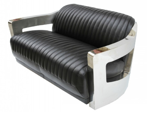 Leren bankstel driepersoonsbank bankstel Aviator vliegtuig aluminium meubels vintage