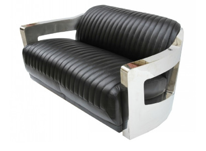 Leren bankstel driepersoonsbank bankstel Aviator vliegtuig aluminium meubels vintage