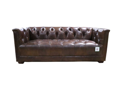 Bank 3 zits Chesterfield 3-zits Vintage Bruin Shabby Leren Bankstel