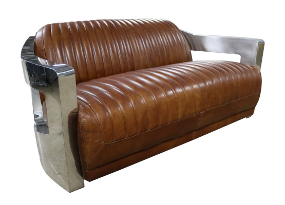 Sofa Vintage 2-zits leren bank in retrostijl echt leer aluminium meubels met studs.