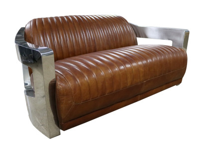Sofa Vintage 2-zits leren bank in retrostijl echt leer aluminium meubels met studs.