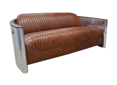 Design Club 3-zitsbank leren bank driezitter vintage leer aluminium bankstellen