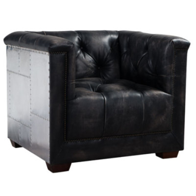 Fauteuil zwart echt leder lederen fauteuil vliegtuig design vliegtuig armstoel