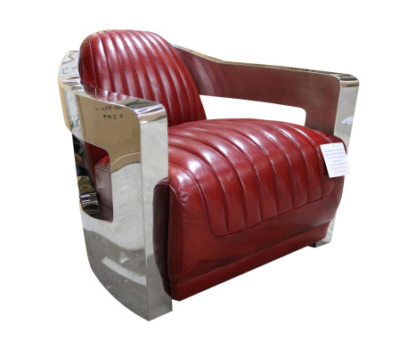 Vintage leren fauteuil Rood Echt leder Retro stoel Design Clubsessel aviator