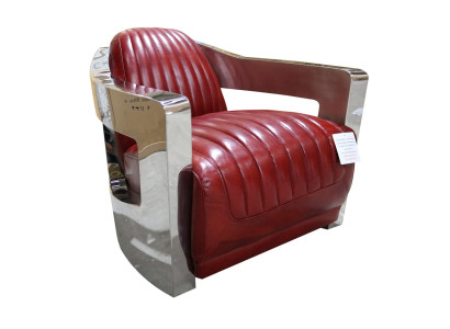 Vintage leren fauteuil Rood Echt leder Retro stoel Design Clubsessel aviator