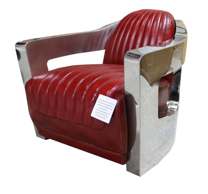 Vintage leren fauteuil Rood Echt leder Retro stoel Design Clubsessel aviator