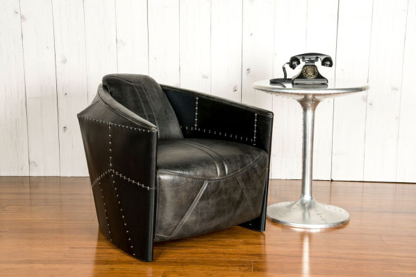 Vliegtuig Vintage Leren Fauteuil Zwart Echt Leer Retro Fauteuil Ontwerp