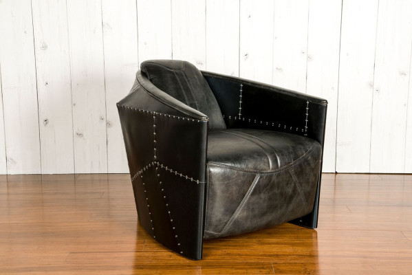 Vliegtuig Vintage Leren Fauteuil Zwart Echt Leer Retro Fauteuil Ontwerp
