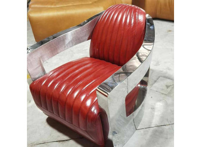 Vliegtuig Vintage Leren Stoel Rood Echt Leer Retro Fauteuil Design Clubsessel