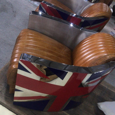 Echtleder Vintage leren fauteuil Design fauteuil Rocket Union Jack Vintage Cigar