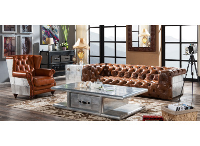 Ohrensessel van echt leer in vintage sigaarstijl, tv-fauteuil met oorschelpen.