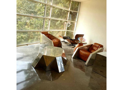 Clubfauteuil Aviator-stijl Lounge Design Chroom Art Deco-leder Cocktaill.