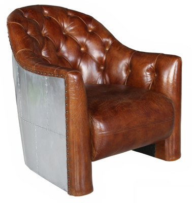Aviator Chesterfield Vintage Leren Stoel Loungestoel Cocktailsessel vintage