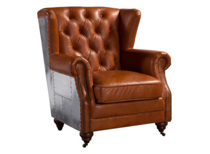 Ohrenfauteuil Echtleder Vintage Cigar Oorfauteuil Tv-fauteuil Leren fauteuil