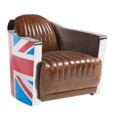 Union Jack Aviator Retro Clubstoel Bruin Leer Vintage Fauteuil Meubels