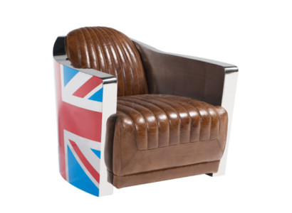 Union Jack Aviator Retro Clubstoel Bruin Leer Vintage Fauteuil Meubels